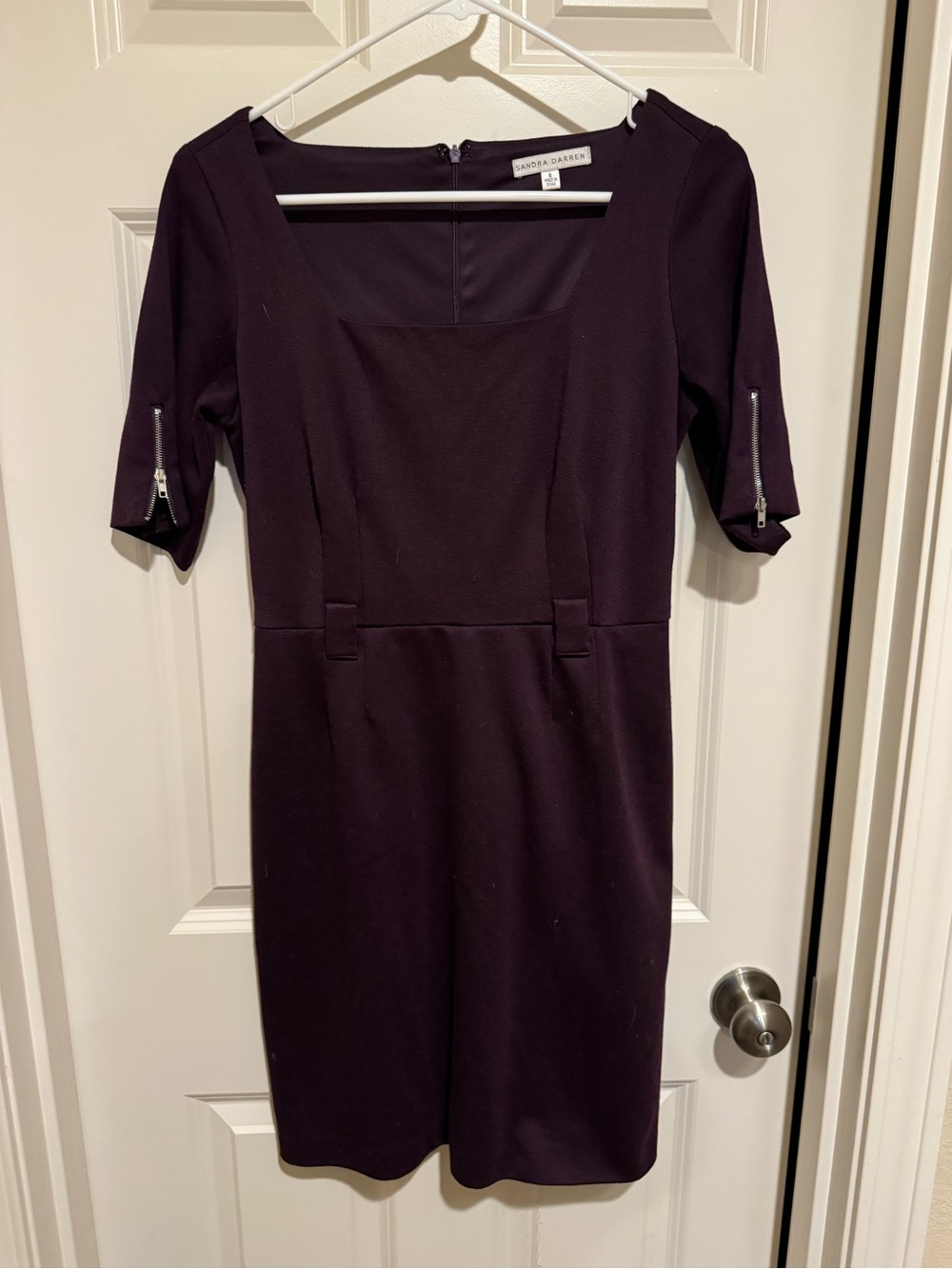 Sandra Darren Plum Square-Neck Midi Dress with Zip Sleeve Detail